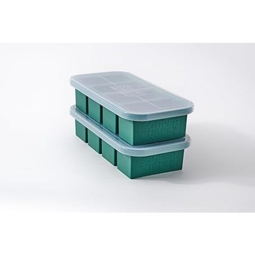 Souper Cubes 1 Cup Silicone Freezer Tray with Lids, Perfect for Storing Broth, Leftovers, Rice, Sauce and More, Silicone Soup Freezer Molds for Meal Prepping - Kale - 2-Pack