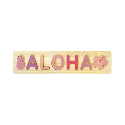 Aloha Wooden Puzzle, Pineapple and Pink Hibiscus