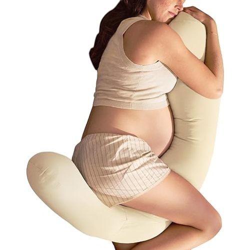 Frida Mom Compact Support 4-in-1 Cooling Pregnancy Pillow, Full Body, Ivory