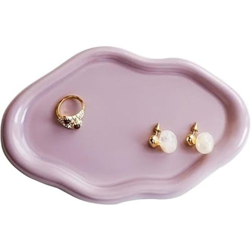 Gifts For Women Small Cloud Ceramic Jewelry Dish Tray, Vanity Ring Dish Ceramic Trinket Ring Holder, Room Decor Aesthetic,Decorative Cloud Vanity Key Tray Present for Wife Mom Daughter (Cloud-Purple)