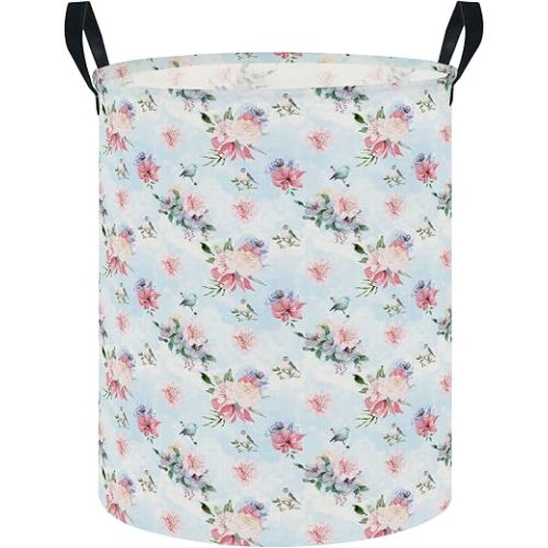 NTAOHAMPER Laundry Hamper,Laundry Basket,Baby Nursery Hamper,Waterproof Storage Bin,Clothes Organizer Basket,Room Decor(Blue Retro Flower)