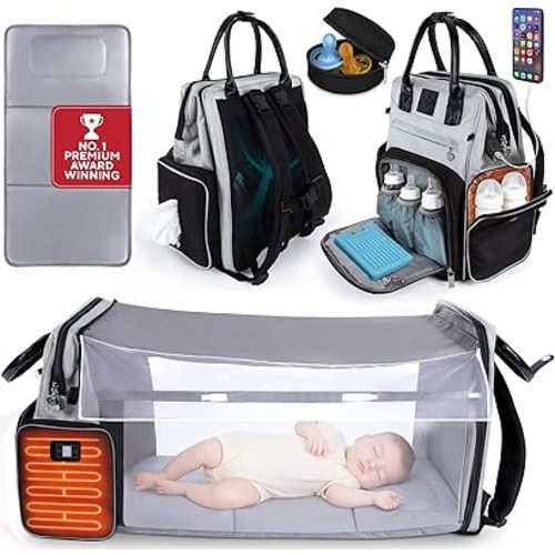 Award-Winning Baby Diaper Bag Backpack –Large Diaper Bag Backpack with Changing Station, Heated Bottle Pockets, Premium All-in-One Multifunction, Eco-Friendly Evergreen Winner Baby Essentials, Gift