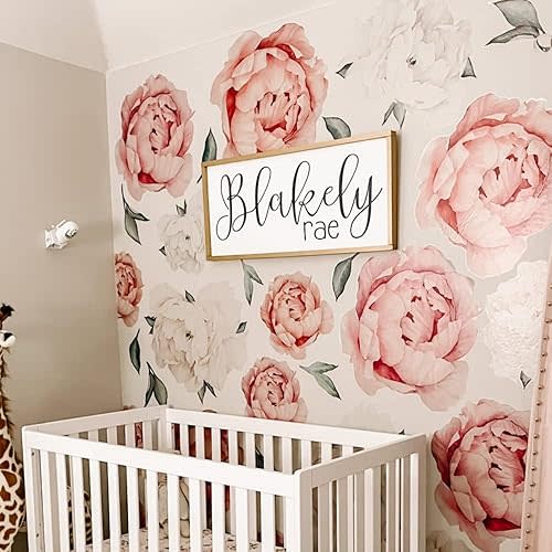 Wonder Space Jumbo Peony Watercolor Wall Decals - Large Size Peonies Flowers Leaves Room Wall Stickers - Scandinavian Design - Beige/White - Matte Opaque Version
