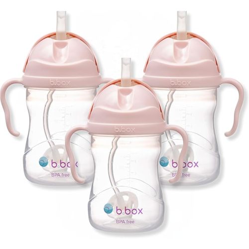 b.box Sippy Cup with Weighted Straw (3-Pack). Leak Proof, Easy Grip. BPA Free & Dishwasher Safe. Ideal for Babies 6m+ to Toddlers (Blush, 8oz)