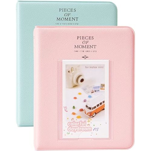 Album,2Pcs 64 Pockets Album for Fujifilm Mini 7s 8 8+ 9 25 26 50s 70 90 Instant Camera Name Card, Goodsnetic Photo Book for PIC-300P/Z2300,Pink&Light Blue