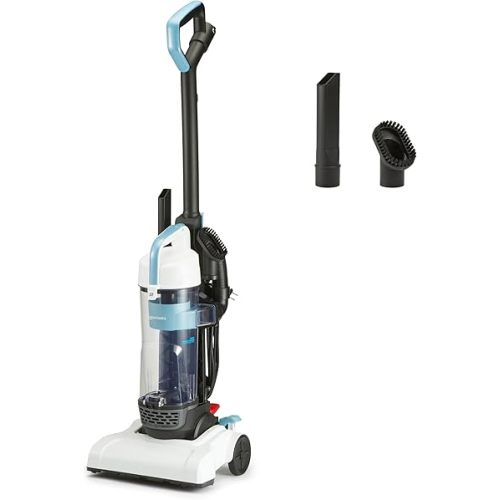 Amazon Basics Upright Bagless Vacuum Cleaner for Carpet and Hard Floors, With Crevice and Upholstery Tools, Detachable Handle, Lightweight (8.4 lbs), 1.7L Dust Cup, 720W, 25ft Cord, Black/White