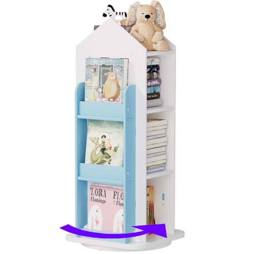 Gtouse 3 Tier Rotating Bookshelf, 360° Spinning Bookshelf, Wood Revolving Bookcase for Bedroom, Living Room