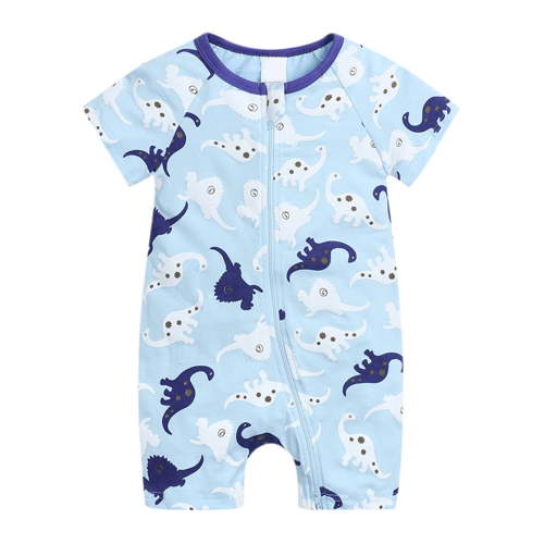 Weebloom Baby Romper Boys Girls Short Sleeved Print Double Zipper Crawl Suit Bodysuit Sleepers Breathable 12-18 Months