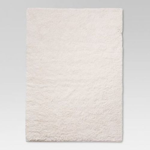 4'x5'6" Washable Plush Shag Accent Rug Cream - Room Essentials™: High Pile, Skid-Resistant, Bedroom Area Rug