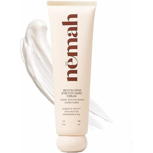 Nemah Stretch Mark Cream for Pregnancy, Moisturizing Belly Cream with Algaktiv UpLift, Shea Butter & Macadamia Oil, Pregnancy Body Cream for Belly, Hips & Thighs, 3.4 oz