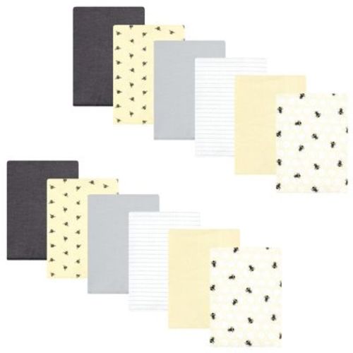 Hudson Baby Flannel Burp Cloth 12pk, Honey Bee, One Size