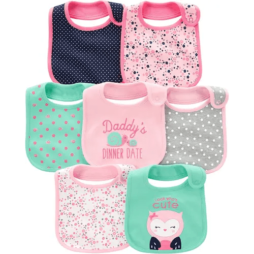 Simple Joys Baby Girl's 7 pack teething bib Accessory, Pink/Mint, One Size