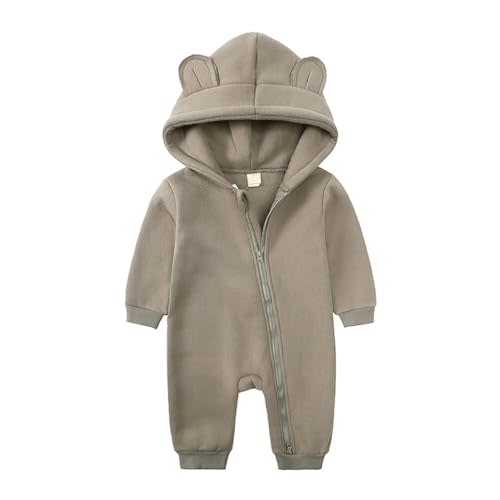 HAOLUKI Newborn Baby Jumpsuit Bear Ear Hooded Thin Fleece Rompers Infant Boys Girls Long Sleeve Onesie with Zipper