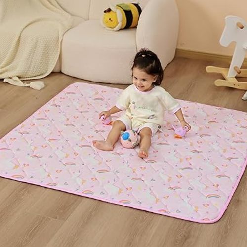 Viviland Baby Play Mat 50" x 50", Extra Thick Big Baby Mat for Baby/Toddler, Non-Slip & Machine Washable (Pink Unicorn)
