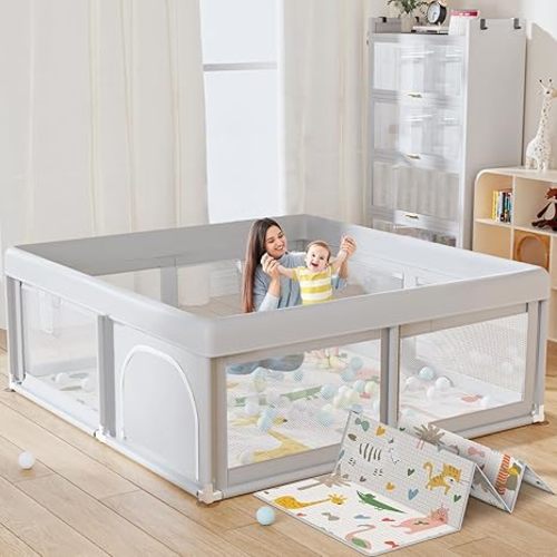 Baby Playpen 50x50 Inch, Play Pens for Babies and Toddlers Baby Fence Play Yards for Indoor & Outdoor with Breathable Mesh Anti-Fall Playpen