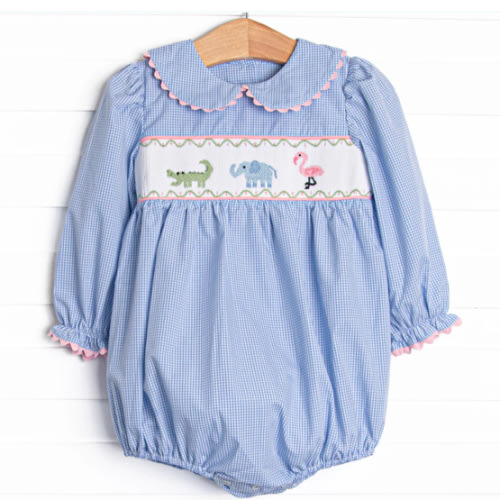 Zoo Park Pals Smocked Girl Bubble, Blue – Stitchy Fish