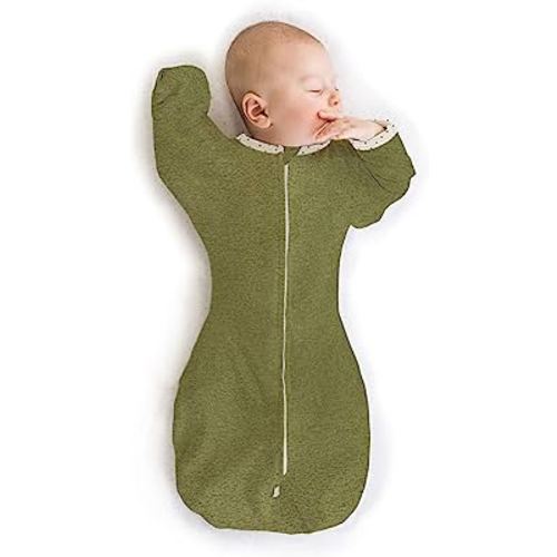 SwaddleDesigns Transitional Swaddle Sack, Arms Up Half-Length Sleeves & Mitten Cuffs, Swaddle for Newborn Transition to Baby Sleep Sack Wearable Blanket, 0-3 Month, 6-14 lb, Heathered Green Turtle
