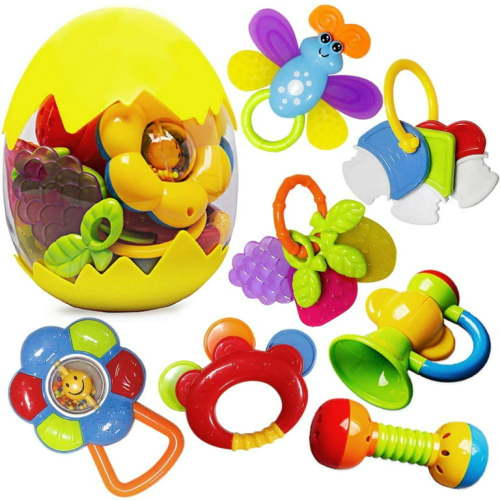 HANMUN Baby Rattle Teether Toy - Easter Eggs Teething Toy for Baby 0-6 Months Infant Rattles Toys with Egg Packing Educational for Baby 3 6 9 12 Months Newborn Christmas Gifts