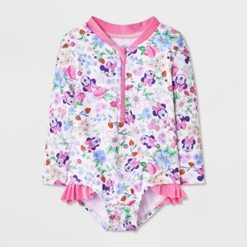 Baby Girls' Floral Minnie One Piece Rash Guard - Pink 3M