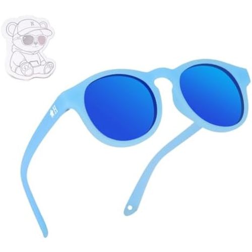 HECCEI Baby Sunglasses with Strap - UV Protection Pebble Sunglasses, Polarized, Bendable, For Newborns 0-24 Months