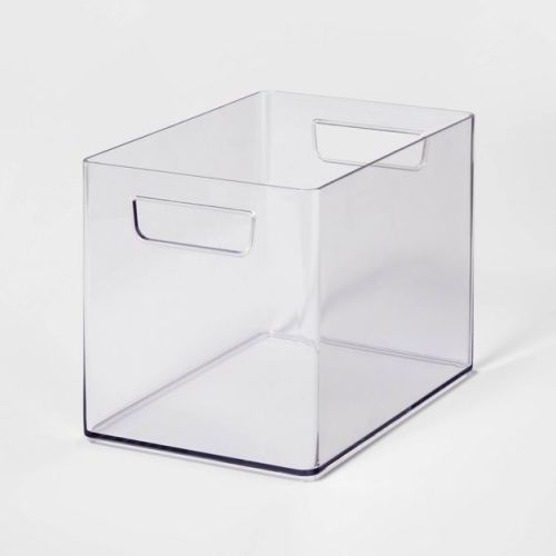 Medium Bathroom Organizer Bin with Handles Clear - Brightroom™: PETG, 6.5" Height, 9" Depth, 6" Width, Organizing Bin