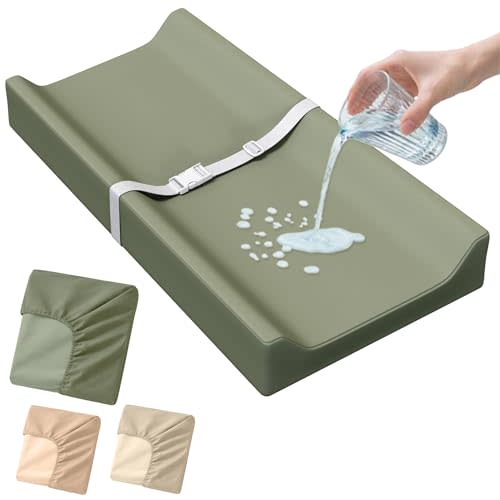 Waterproof Vegan Leather Baby Changing Pad Cover for Girls & Boys, Wipeable Changing Pad Cover, Ultra Soft Breathable, Waterproof Changing Pad Covers for Diaper Changing Table (Olive)