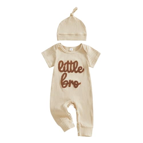 Ledy Champswiin Summer Newborn Boy Romper Little Bro Baby Jumpsuit with Hat Cute Infant Boy Clothes Set Coming Home Outfit