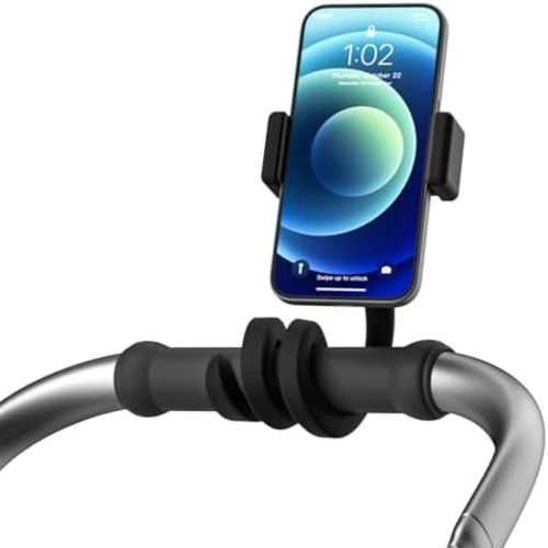 Portable Stroller Phone Holder Mount for Baby and Parent to One Hand Operation - Flexible Phone Holder for Stroller Handlebar with Angle Adjustable Fits Most 3.5" - 7.5" Cellphones