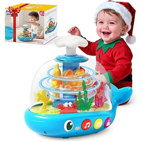 Whale Sensory Spinner Toy for Baby: Light Up Rotating Play with Music – Safe ABS Early Learning Educational Toys for 6 Months+ – Christmas Birthday Gift for Boys and Girls