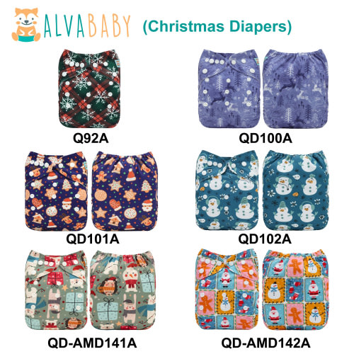 ALVABABY 2025 Christmas One Size Printed Cloth Diaper