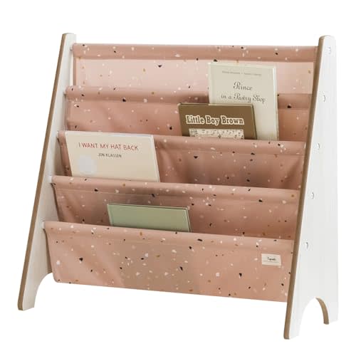 3 Sprouts Recycled Kids Bookshelf, Holds 35 Books, 4-Tier, Terrazzo Clay | Space-saving bookshelf, Children's room, Toddler bookcase organizer, Ages 3+, Book/toy storage, Front-facing, Covers visible