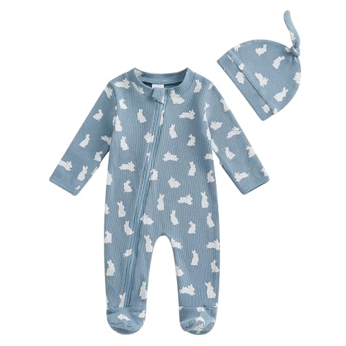YINGISFITM My First Easter Baby Girl Boy Outfit Footie Romper Waffle Knit Zipper Onesie Jumpsuit Newborn Easter Clothes