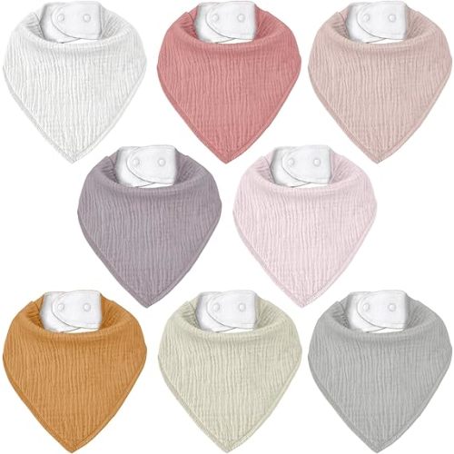 Muslin Baby Bibs 8 Pack, Baby Bandana Drool Bib for Drooling and Teething, Cotton Soft Absorbent for Girls Boys