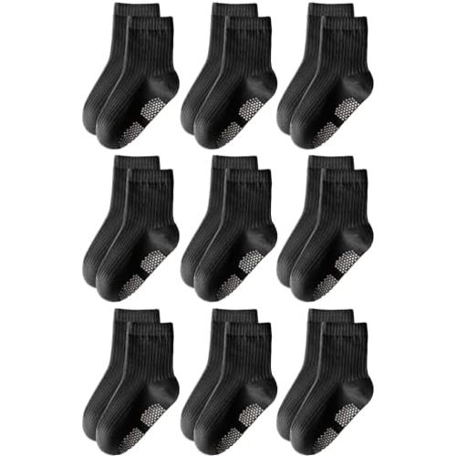 HONGTEYA 9 Pairs Toddler Boys Socks, Baby Non Slip Socks for Infant Cotton Sock with Grippers 0-5 Years