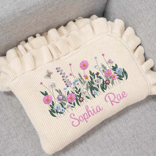 Personalized Wildflower Knit Baby Blanket