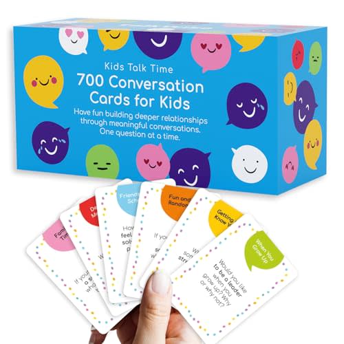 TALKWISE 700 Conversation Cards for Kids, Fun Kids Conversation Starter Cards for Kids, Teens, Family Night, Dinner, Play Conversation Games, Color-Coded Across 6 Topics, Take Anywhere