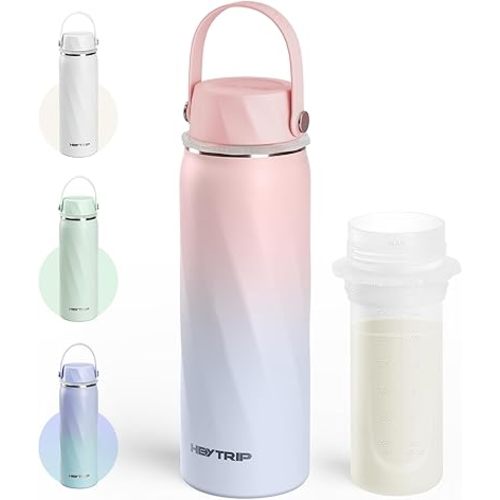 HEYTRIP Vacuum Insulated Breastmilk Cooler Bottle, 20oz Stainless Steel Portable Breastmilk Chiller, Reusable Storage Container Keeps Milk Fresh for 36+ Hours, TSA Approved, Rosy Azure