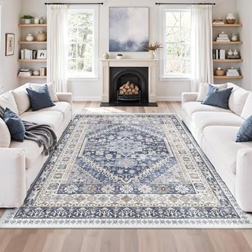 6x9 Area Rugs for Living Room,Large Washable Rug,Blue