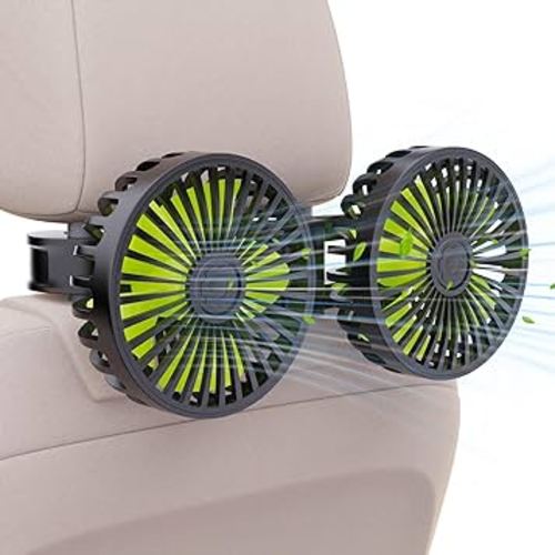 USB Car Cooling Fans for Backseat: Dual Head Car Fan for Kids 3 Speeds 360° Rotatable Vehicle Rear Headrest Fans 5V/2A Powerful Electric Air Circulation Fan for Sedan SUV RV Truck (USB Plug)