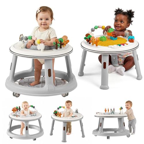 5-in-1 Baby Walker with Wheels, Bouncer, Push Walker & Building Block Table