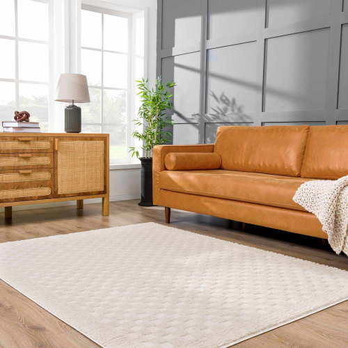 Hauteloom Leryn Living Room, Bedroom Area Rug - Checkered, Solid - High Pile - Rose Cream - 7'10" x 10'
