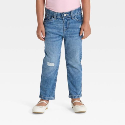 Toddler Girls' Distressed Denim Straight Leg Pants - Cat & Jack™ Medium Wash
