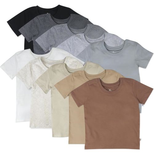 HonestBaby Unisex-Baby 5-Pack Short Sleeve T-Shirts 100% Organic Cotton Baby, Toddler, Little Kid, Boy, Girl, Unisex
