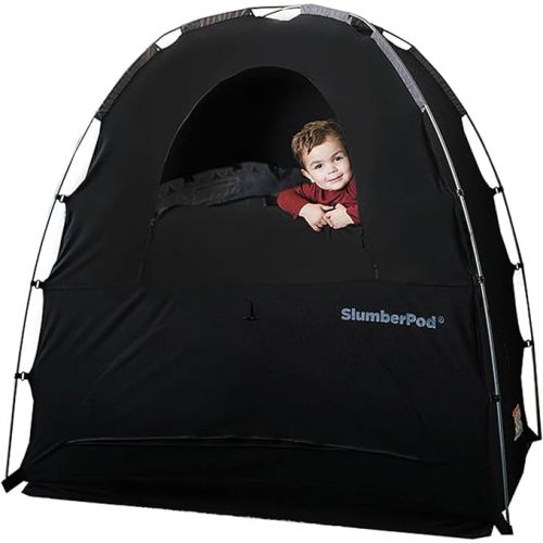 SlumberPod The Original Blackout Sleep Tent Travel Essential for Babies and Toddlers, Mini Crib and Pack N Play Cover, Sleep Pod for Kids with Monitor Pouch and Fan Pouch, Blocks 95%+ Light, Black - Black/Grey 3.0 - Standard (No Fan)