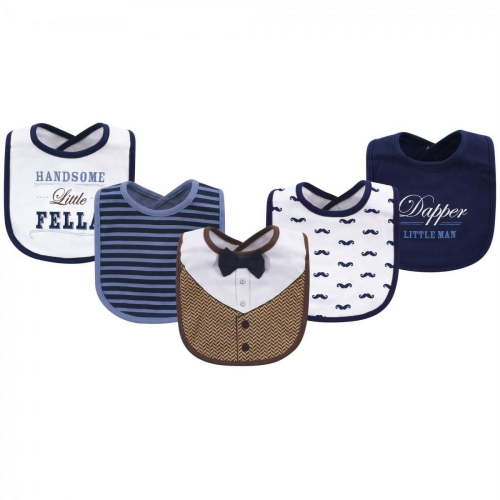 Little Treasure Baby Boy Cotton Bibs 5pk, Handsome Fella, One Size