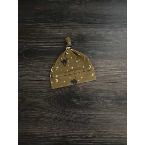 Organic Baby Top Knot Beanie: Black Cats, Moon & Stars