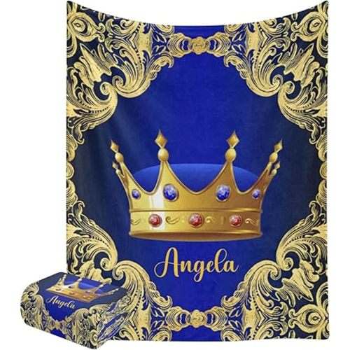 Gold Blue Personalized Baby Blanke Name Soft Fleece Swadding Blankets Throw for Newborn Baby Girls Boys Pet Nursery 30'' x 40''