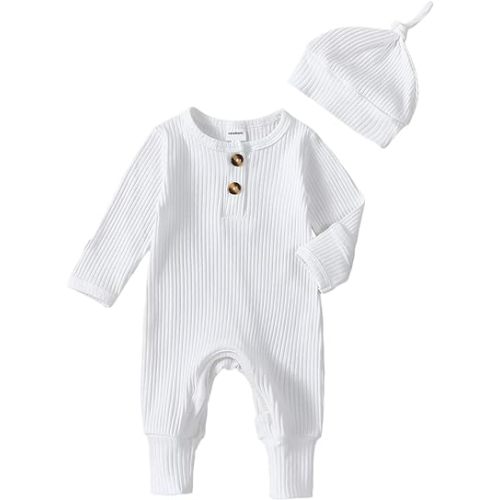 Twopumpkin Newborn Baby Boy Short Sleeve Romper Jumpsuit Ribbed Neutral Outfit Clothes 0 3 6 9 12 Months Outfit