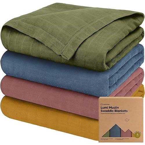 4-Pack Muslin Swaddle Blankets for Boys, Girls - Organic Baby Swaddles for Newborns, Soft & Breathable Receiving Baby Blankets for Girl, Boy, Neutral, Newborn Essentials Gift (Corals)
