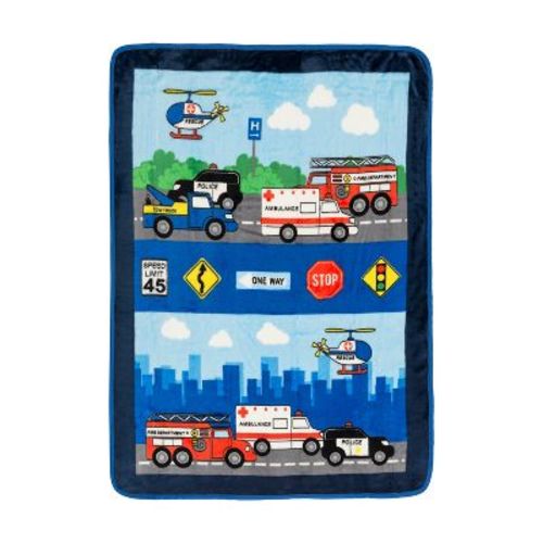 Everyday Kids Toddler Throw Blanket - 30" by 40" - Fire and Police Rescue - Super Soft, Plush, Warm and Comfortable